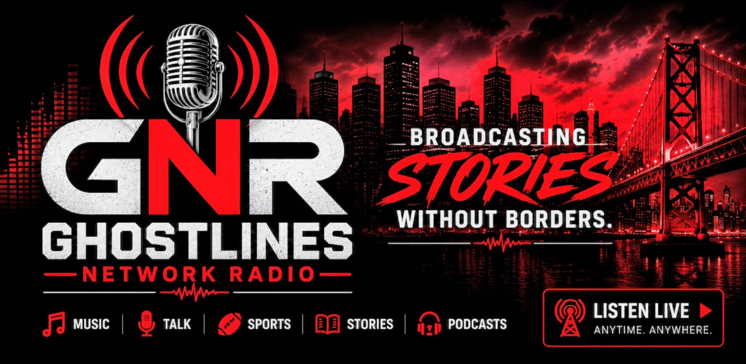 Official Ghostlines Network Radio banner: GNR, Broadcasting Stories Without Borders, Listen Live